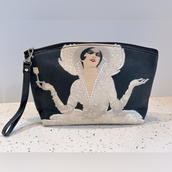 Vermouth Bianco Sequin Lady in Big Hat with Drink Clutch Travel or Cosmetics Bag - Picture 2 of 11